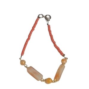 Vintage Natural Yellow Orange Agate Quartz Crystal Seed Glass Bead Bracelet